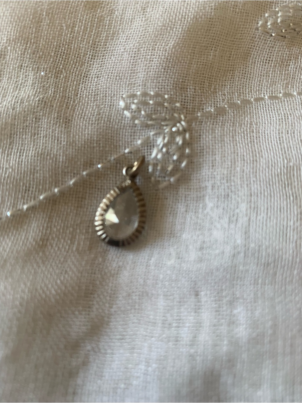 Silver Teardrop Pendant Necklace - Clear Crystal Accent